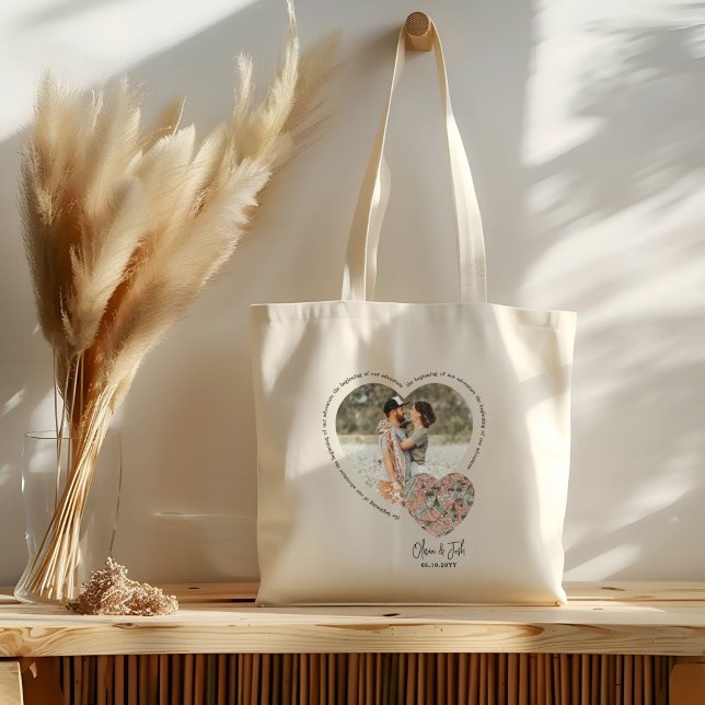 Tote Bag Carte de l'emplacement du coeur photo fiançailles  (Créateur téléchargé)