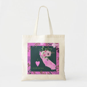 Tote Bag Carte de l'État de Californie à motif floral viole