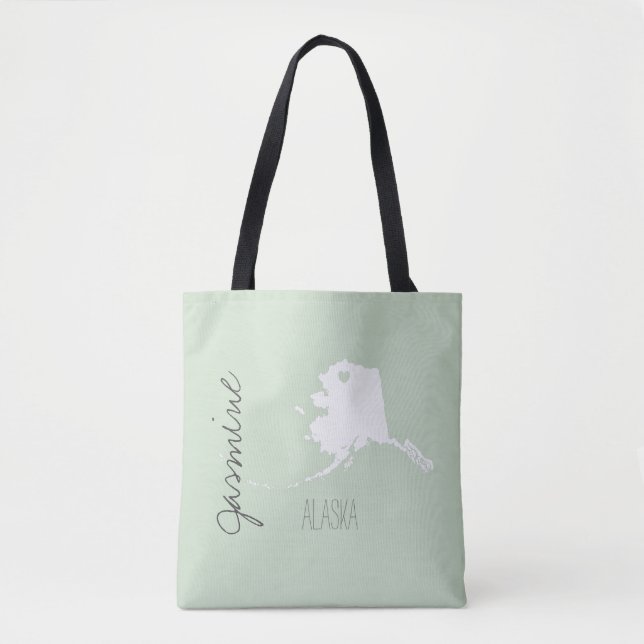 Tote Bag Carte de l'état de l'Alaska avec nom personnalisé  (Devant)