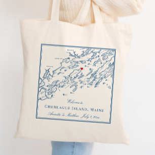 Tote Bag Carte de l'île de Chebeague Élégante Bienvenue de 