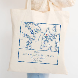 Tote Bag Carte de l'île de Kent Maryland Mariage Bienvenue