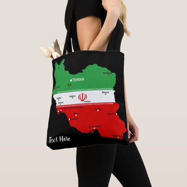 Tote Bag Carte de l'Iran avec drapeau et emblème (De près)