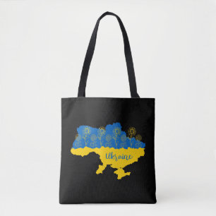Tote Bag Carte de l'Ukraine avec tournesol et drapeau ukrai