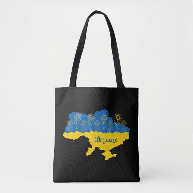 Tote Bag Carte de l'Ukraine avec tournesol et drapeau ukrai (Devant)
