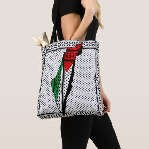 Tote Bag Carte de Palestine avec drapeau et Motif Keffiyeg