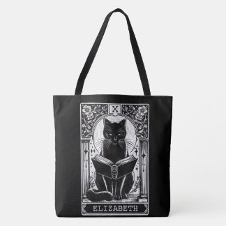 Tote Bag Carte de Tarot de chat noir du lecteur