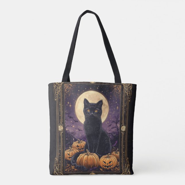 Tote Bag Carte de tarot thématique Halloween avec un chat n (Dos)