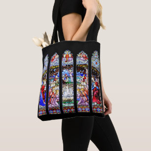 Tote Bag Carte de vœux de Noël Scène de la Nativité en vitr
