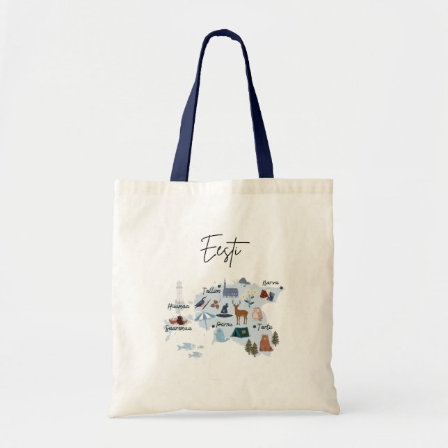 Tote Bag carte de voyage en Estonie (impression recto-verso (Devant)