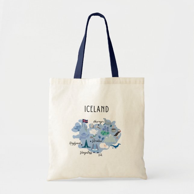 Tote Bag Carte de voyage Islande (impression unilatérale) (Devant)