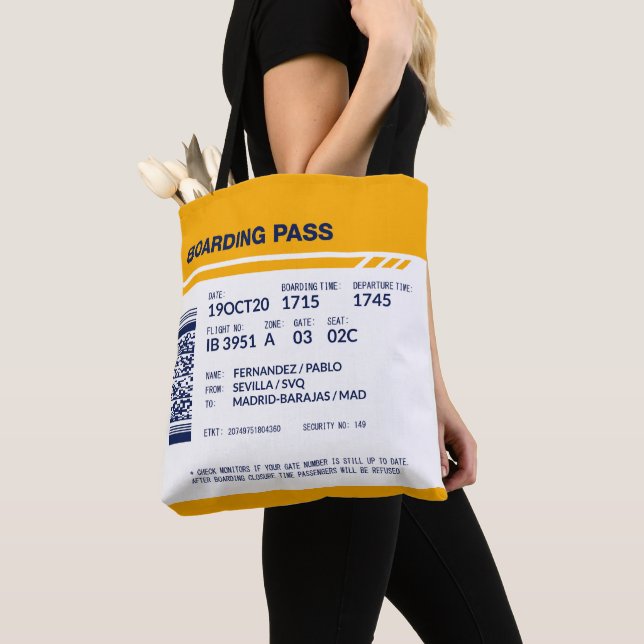 Tote Bag Carte d'embarquement - Jaune (De près)