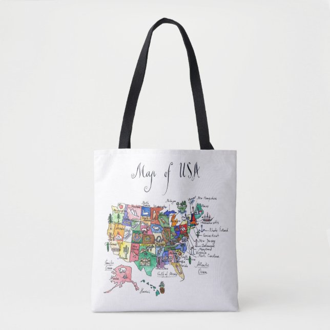 Tote Bag Carte des attractions des Etats-Unis d'Amérique (Devant)