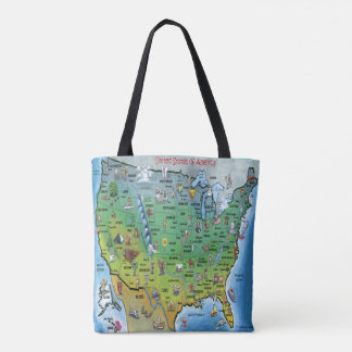Tote Bag Carte des caricatures des USA