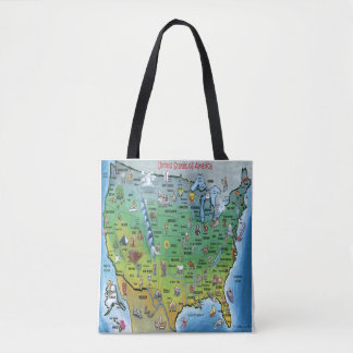Tote Bag Carte des caricatures des USA