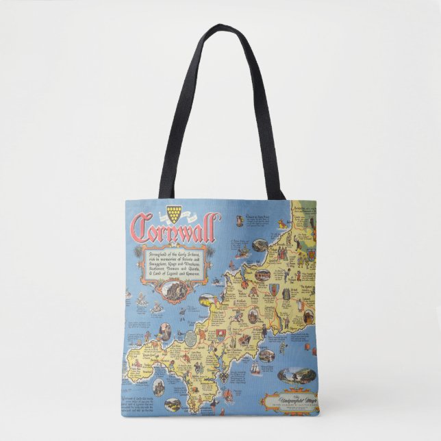 Tote Bag Carte des Cornouailles, Angleterre (Devant)