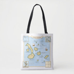 Tote Bag Carte des îles Galapagos avec voiliers
