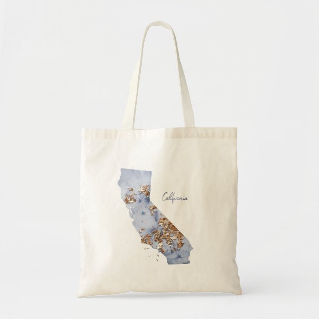 Tote Bag Carte d'état de la Californie de bleu et d'or (Devant)