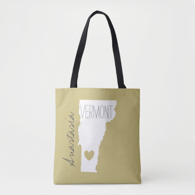 Tote Bag Carte d'état du Vermont personnalisation du nom (Devant)
