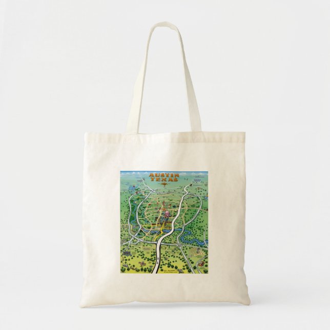 Tote Bag Carte du dessin animé Austin Texas (Devant)