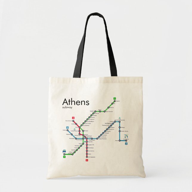 Tote Bag Carte du métro d'Athènes (Devant)