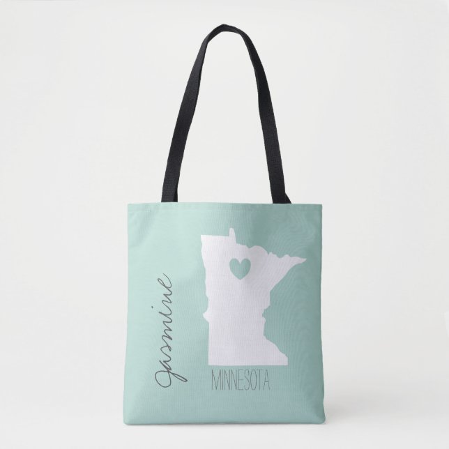 Tote Bag Carte du Minnesota avec nom personnalisé du coeur (Devant)