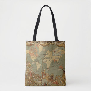 Tote Bag Carte du monde Antique 1886 Illustré