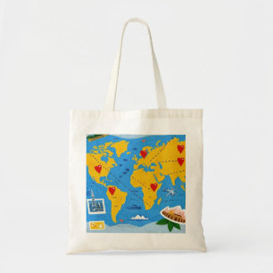 Tote Bag Carte du monde avec épingles et points de repère