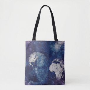 Tote Bag Carte du monde céleste antique violet cosmique