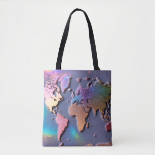 Tote Bag Carte du monde colorée 3D à paillettes scintillant