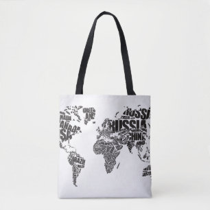 Tote Bag Carte du monde dans la typographie