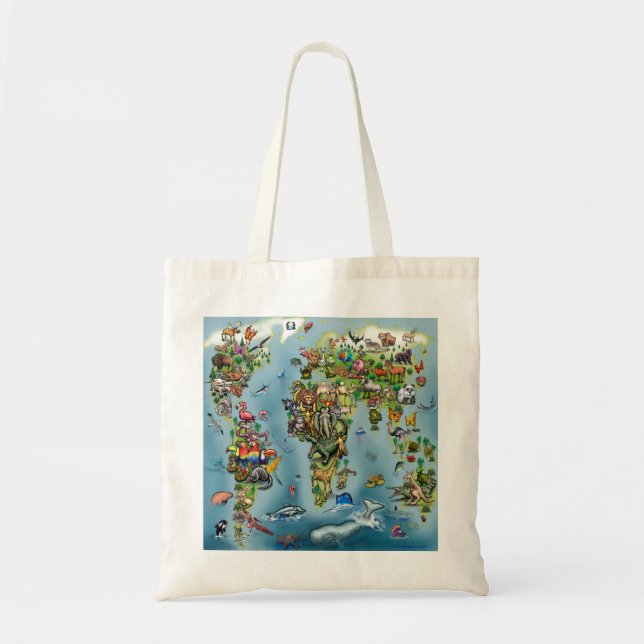 Tote Bag Carte du monde des animaux (Devant)