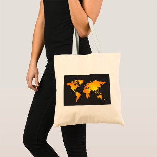 Tote Bag Carte du monde lumineux en orange et jaune