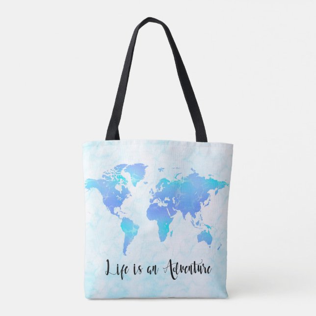 Tote Bag Carte du monde Purple & Blue La vie est une aventu (Dos)