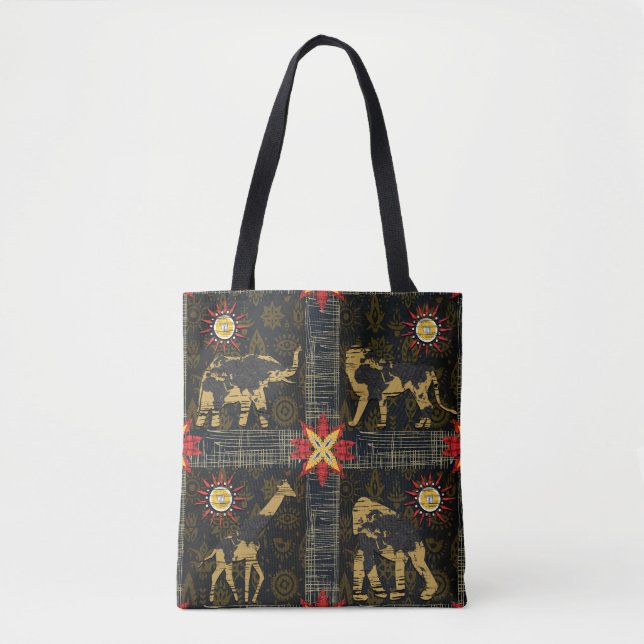 Tote Bag Carte du monde Safari Rouge Bleu Or Animaux Africa (Devant)