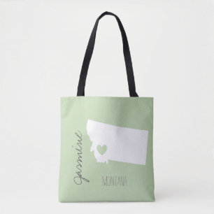 Tote Bag Carte du Montana avec nom personnalisé du coeur