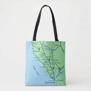 Tote Bag Carte du pays vinicole de Californie Fourre-tout