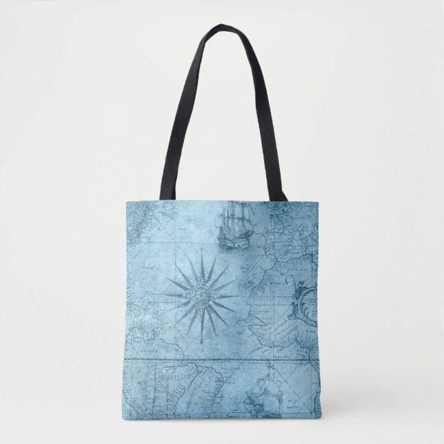 Tote Bag Carte du vieux monde bleu (Devant)
