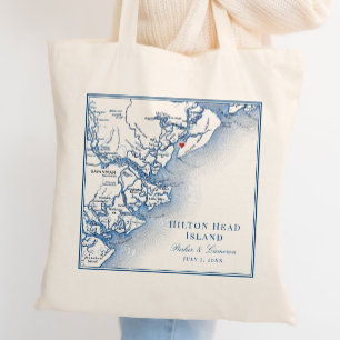 Tote Bag Carte élégante de Hilton Head bleu marine pour mar