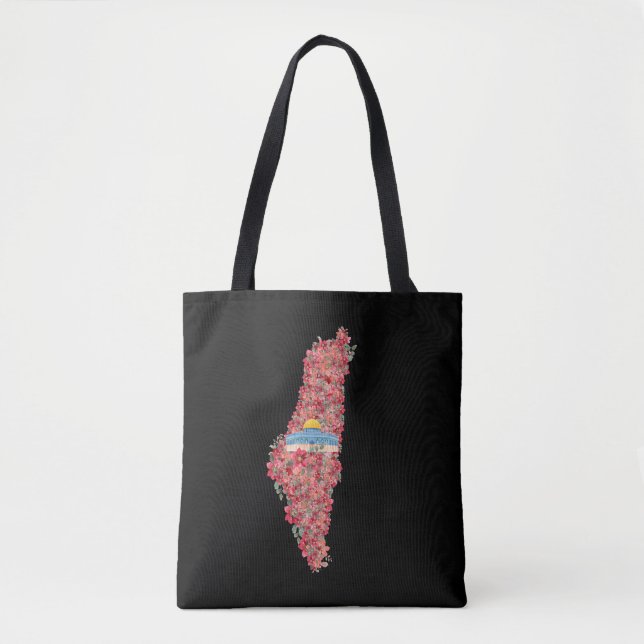 Tote Bag Carte Floral Palestine Dôme de Rock al quads Cadea (Devant)
