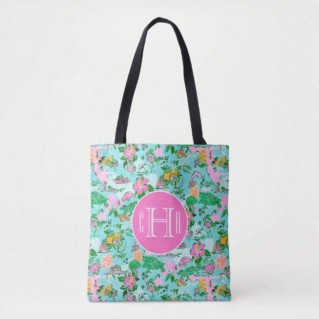 Tote Bag Carte Floride Preppy Palm Beach Motif Imprimer (Devant)