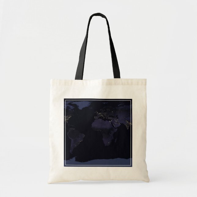 Tote Bag Carte globale La ville de la Terre s'illumine la n (Devant)