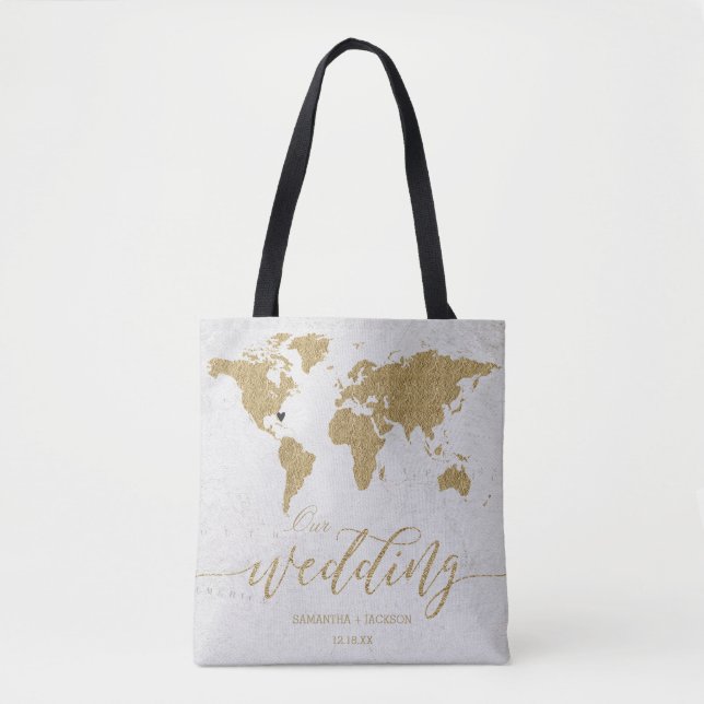 Tote Bag Carte Gold Foil World Destination Mariage Monogram (Devant)
