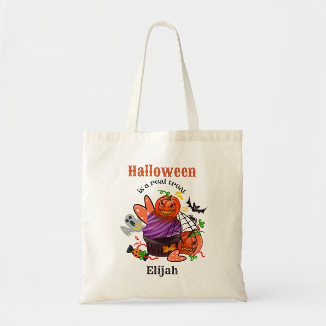 Tote Bag Carte Halloween Cute personnalisée ou traiter Four (Devant)