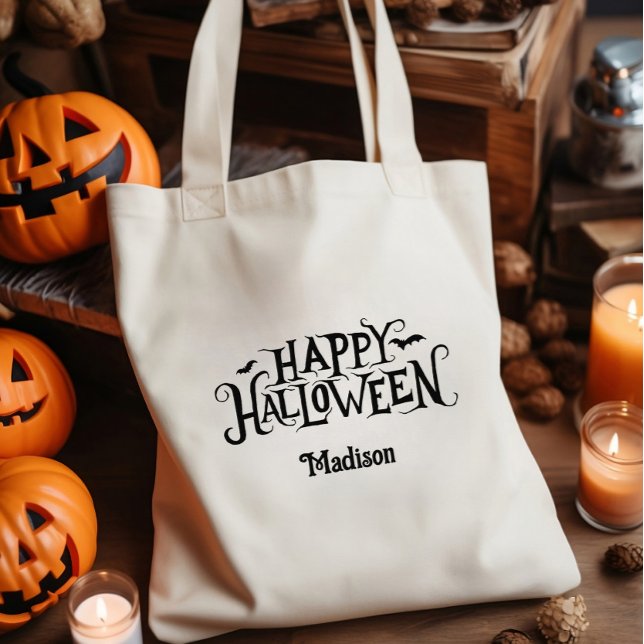 Tote Bag Carte Halloween Happy Personnalisée Ou Traite (Happy Halloween Tote Bag)
