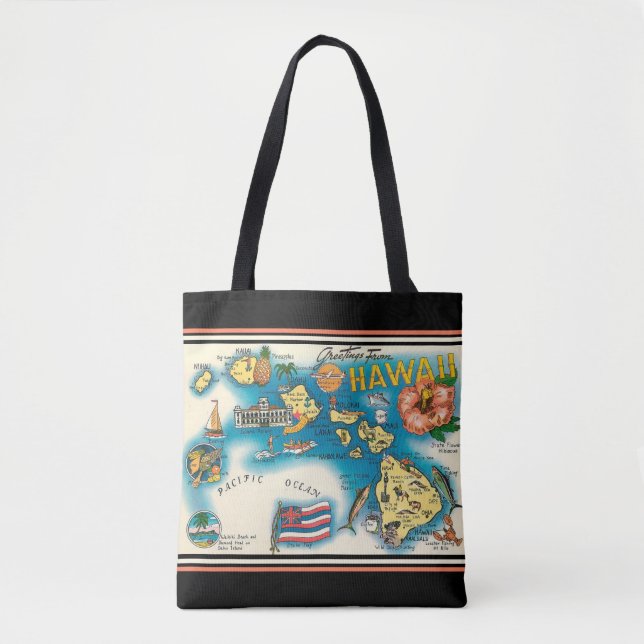 Tote Bag Carte Hawaii Carte Swanky Carte noire Épaule Fourr (Devant)