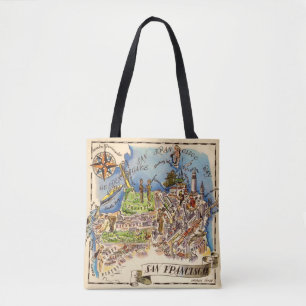 Tote Bag Carte illustrée de San Francisco vintage