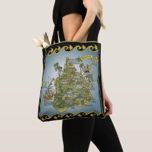 Tote Bag Carte illustrée d'Hawaii