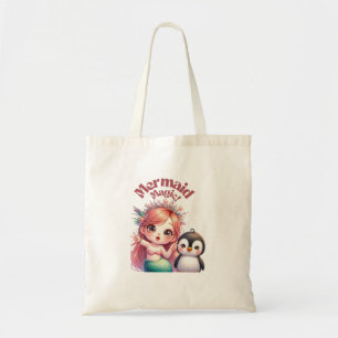 Tote Bag Carte magique de la sirène de Noël avec un manchot