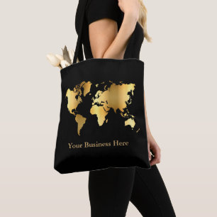 Tote Bag Carte Mondiale Gold/Noir