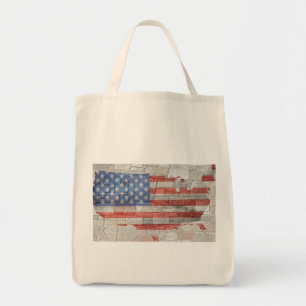 Tote Bag Carte Patriotique vintage Américaine Drapeau Sur M